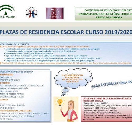 RESIDENCIAS ESCOLARES PARA EL CURSO 19-20
