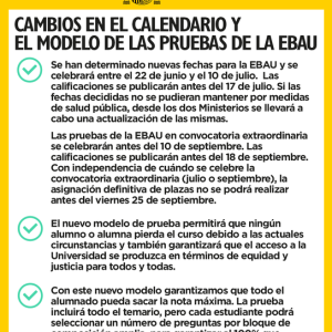 CAMBIOS EN LAS FECHAS DE LA EBAU (SELECTIVIDAD)